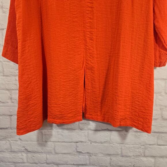 W John Mark Orange Woven Horn Toggle Button Down Shirt Blouse Sz XL Flowy Lagen - Picture 8 of 12